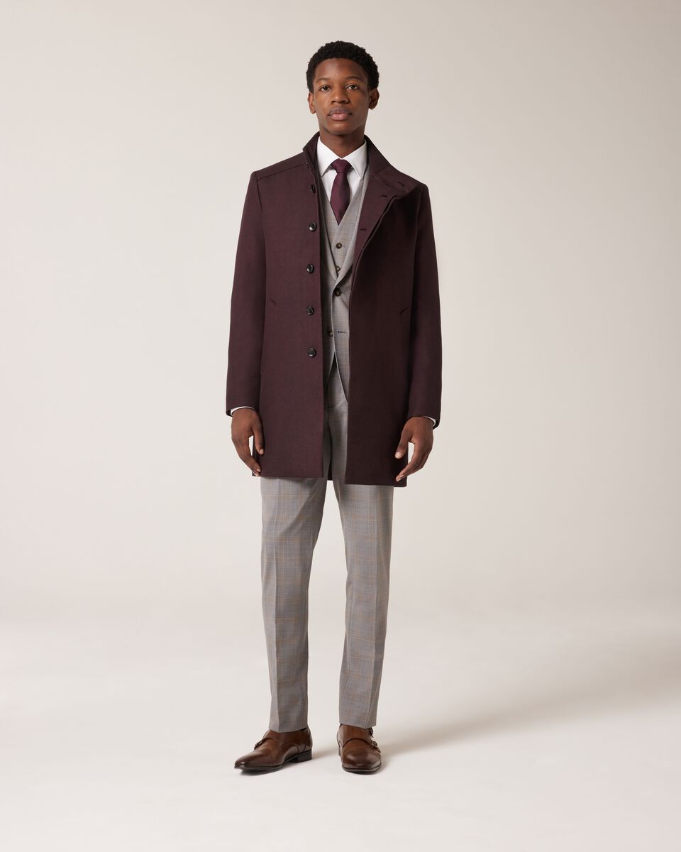 Two Tone Funnel Neck Coat, Burgundy, hi-res